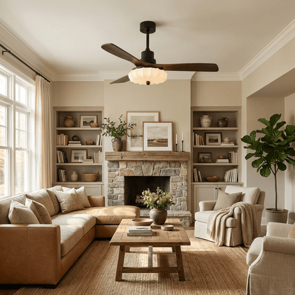 Wood Blade Ceiling Fan with Drum Shade Light DC Motor 6 Speed Remote Indoor Dining Living Bedroom Adjustable 36 42 48 52 Inch Quiet Reversib
