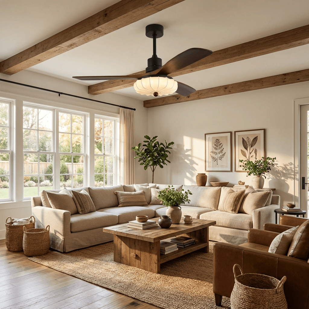 Wood Blade Ceiling Fan with Drum Shade Light DC Motor 6 Speed Remote Indoor Dining Living Bedroom Adjustable 36 42 48 52 Inch Quiet Reversib
