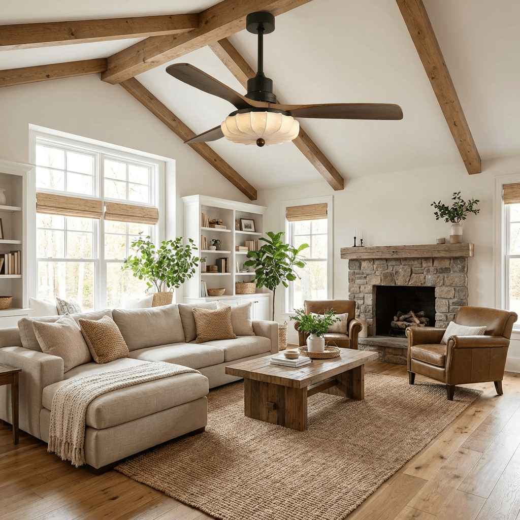Wood Blade Ceiling Fan with Drum Shade Light DC Motor 6 Speed Remote Indoor Dining Living Bedroom Adjustable 36 42 48 52 Inch Quiet Reversib