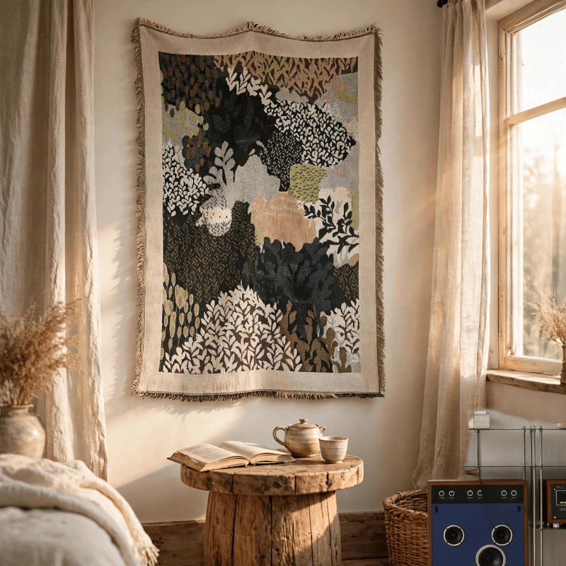 LEAFSCAPE – Abstract Forest Throw Blanket for Artistic Home Style