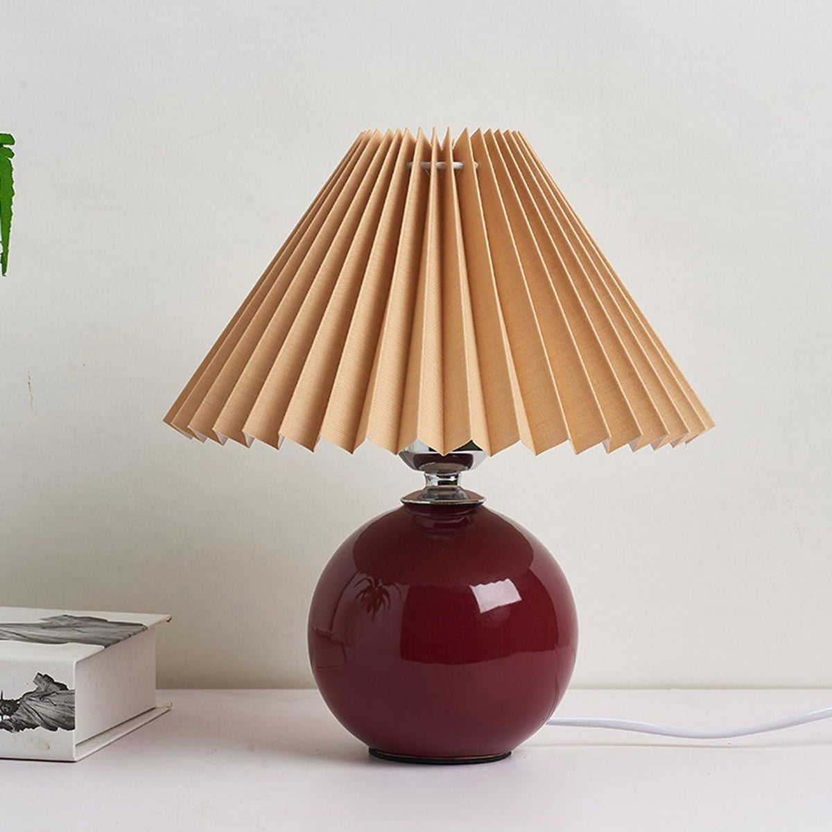 Ceramic Table Lamp with Fabric Shade – Modern Accent Lighting for Bedroom, Living Room & Home Office