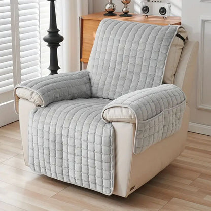 Quilted Recliner Slipcover with Storage Pocket – Microfiber Furniture Protector for Living Room, Family Room & Den – Anti-Slip Chair Cover