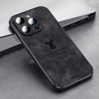 Genuine Suede iPhone Case with Camera Protection & Shock-Absorbing Silicone Liner for iPhone 12-17