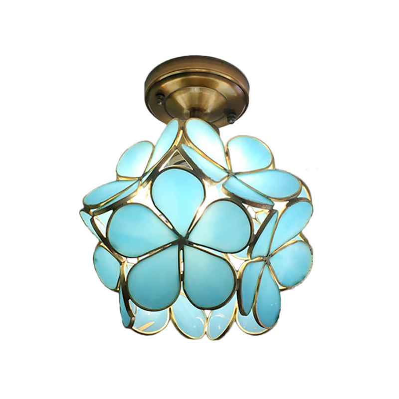 Stained Glass Ceiling Light Fixture with Botanical Design – Semi-Flush Mount 8-Inch Dome for Hallway, Bedroom, Kitchen