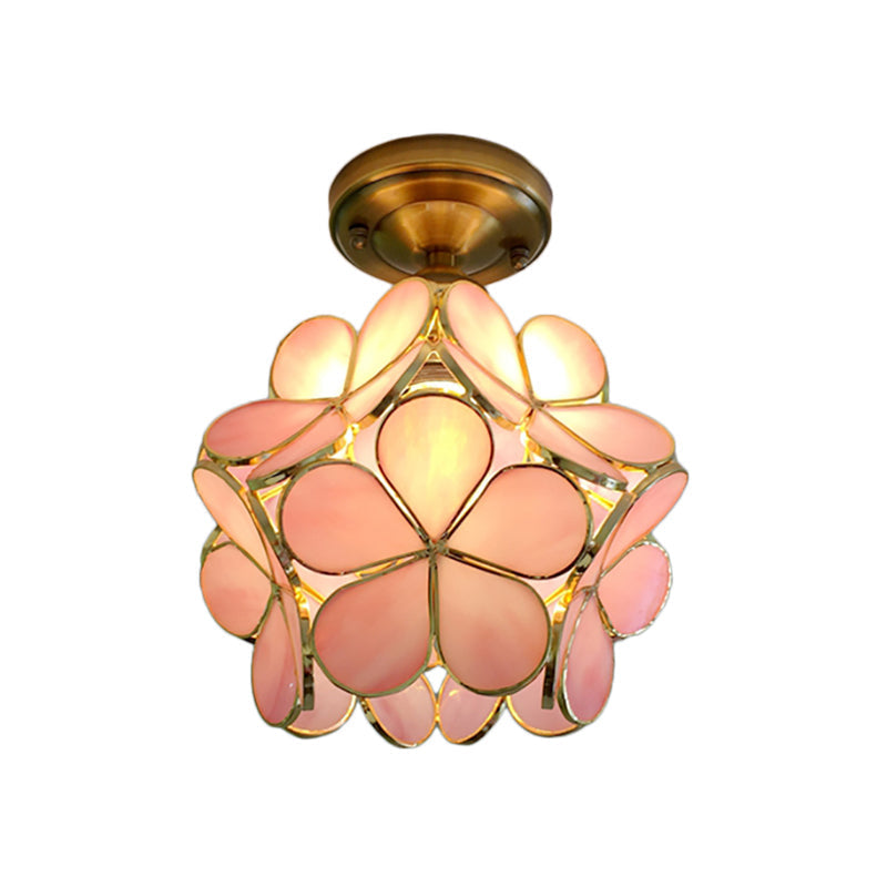 Stained Glass Ceiling Light Fixture with Botanical Design – Semi-Flush Mount 8-Inch Dome for Hallway, Bedroom, Kitchen