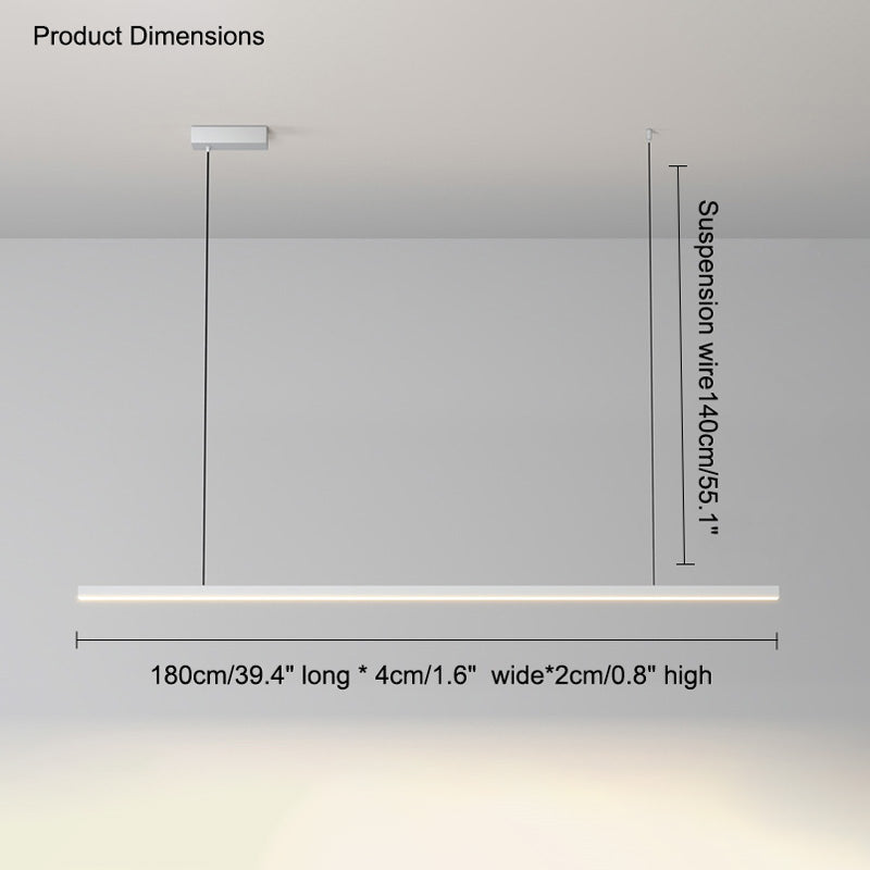 Suspended LED Strip Fixture for Countertop Islands – Dimmable Metal Bar Light with Remote in Matte or Gloss White – 39 to 102 in Adjustable