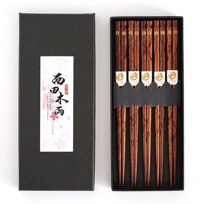 Wooden Chopsticks with Gold Cherry Blossom Design – 5 Pairs Set for Dining & Special Occasions