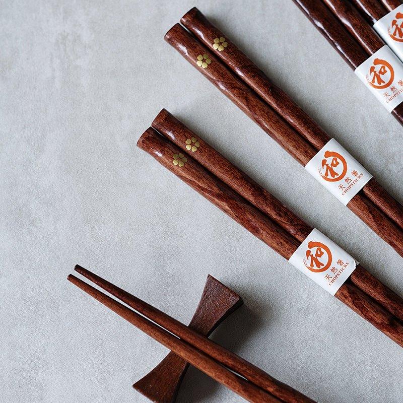 Wooden Chopsticks with Gold Cherry Blossom Design – 5 Pairs Set for Dining & Special Occasions