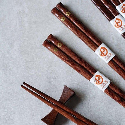 Wooden Chopsticks with Gold Cherry Blossom Design – 5 Pairs Set for Dining & Special Occasions