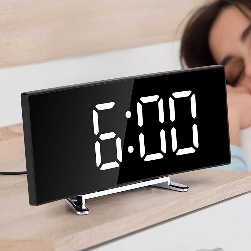 USB-Powered LED Alarm Clock with Curved Screen 6.7 × 2.8 × 1.2 Inches Battery Backup Nightstand Clock Large Display for Bedroom Office Deskt