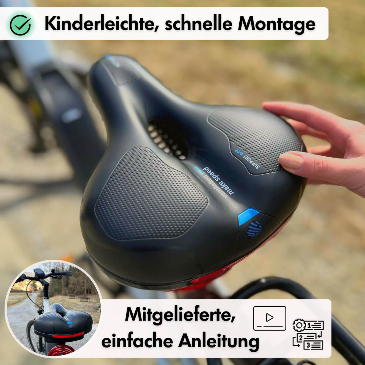 Memory Foam Bike Seat with Pressure Relief & Gel Cushioning for Road, Mountain & Commuter Bicycles – Ergonomic Saddle for Men & Women