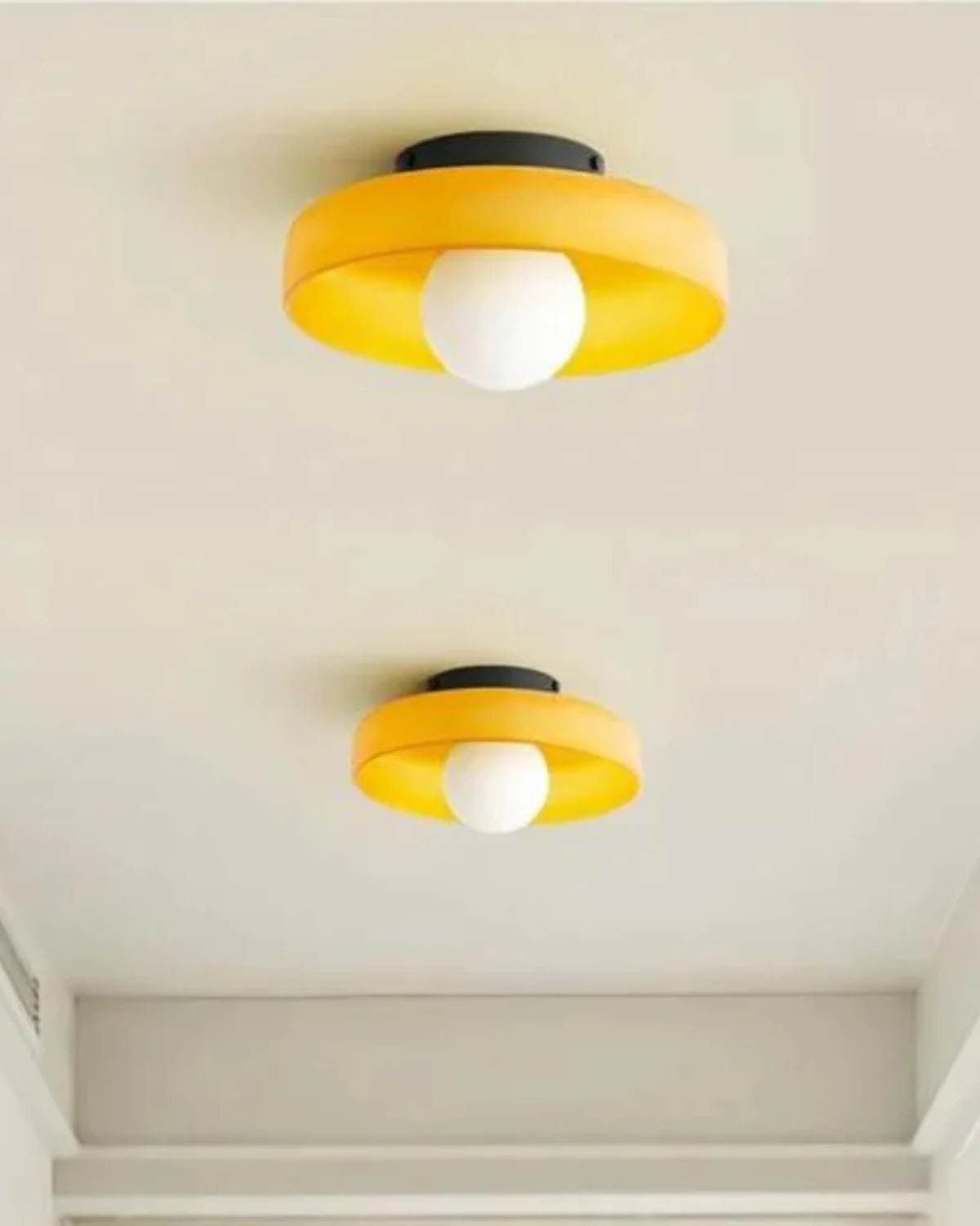 Flush Mount Ceiling Light with Glass Shade and Metal Frame for Living Room, Bedroom, Hallway – Round Overhead Fixture with Warm White Glow