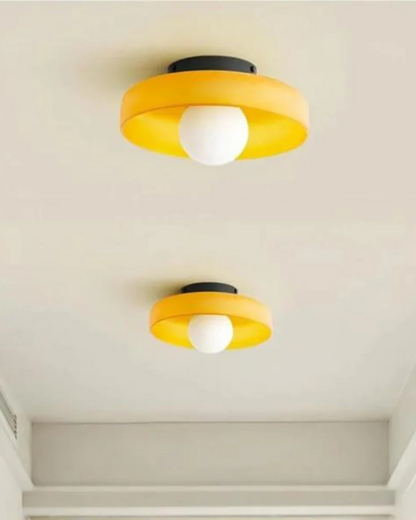 Flush Mount Ceiling Light with Glass Shade and Metal Frame for Living Room, Bedroom, Hallway – Round Overhead Fixture with Warm White Glow