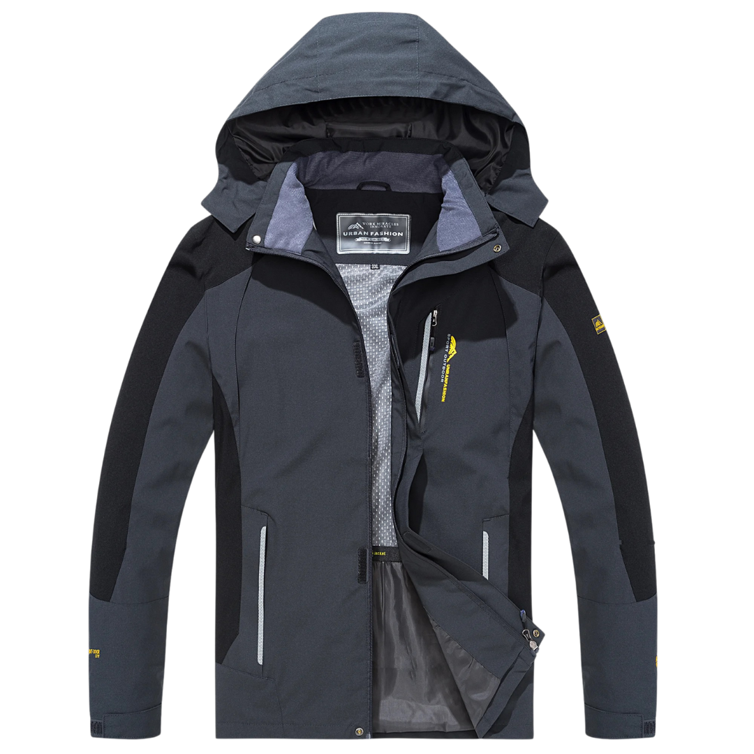 Men's Windproof Rain Shell Jacket with Removable Hood for Hiking, Camping & Outdoor Adventures – Waterproof Lightweight Expedition Coat