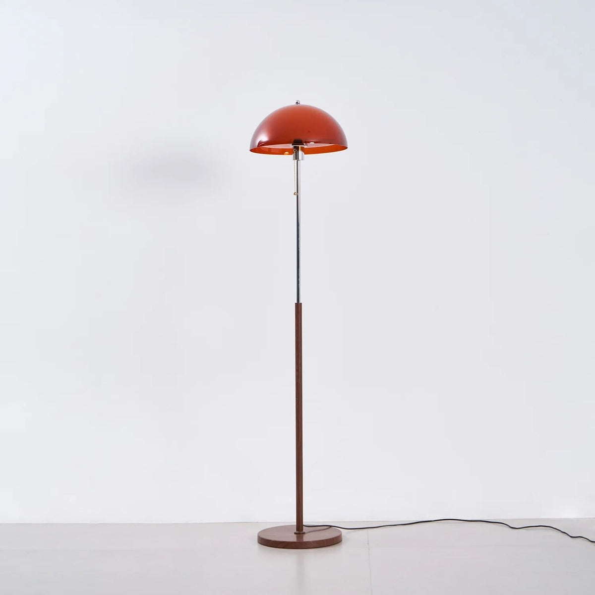 Tall Arched Standing Lamp with Translucent Dome Shade 63 Inches for Living Space Reading Corner Retro Mid-Century Accent Lighting Walnut Woo