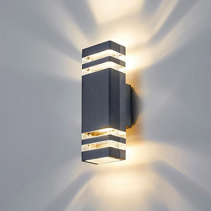 Exterior Sconce with Dual-Beam Illumination – Weatherproof Cylindrical Fixture for Entryways, Patios & Gardens – E27 Socket, IP65 Rating, Bl
