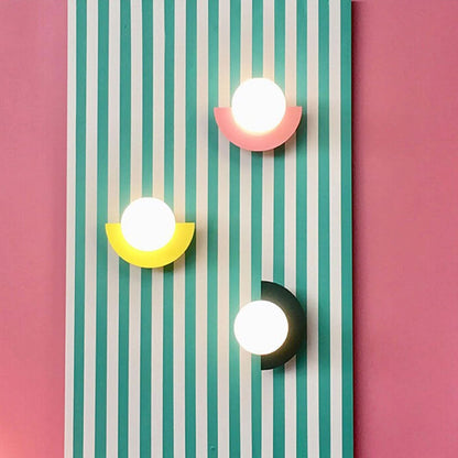Half-Sphere Glass Wall Sconce with Colored Shade | Iron Mount LED Compatible Hardwired Fixture for Bedroom Living Room Hallway | G9 Base