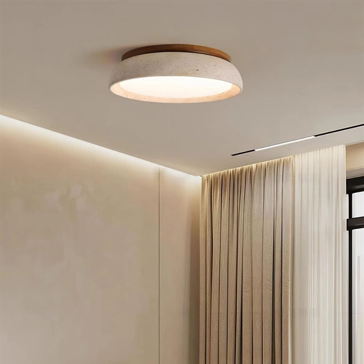 Flush Mount LED Light Fixture Stone Wood Acrylic Warm Glow for Bedroom Living Room Hallway Low Profile Modern Minimalist Scandinavian Japand