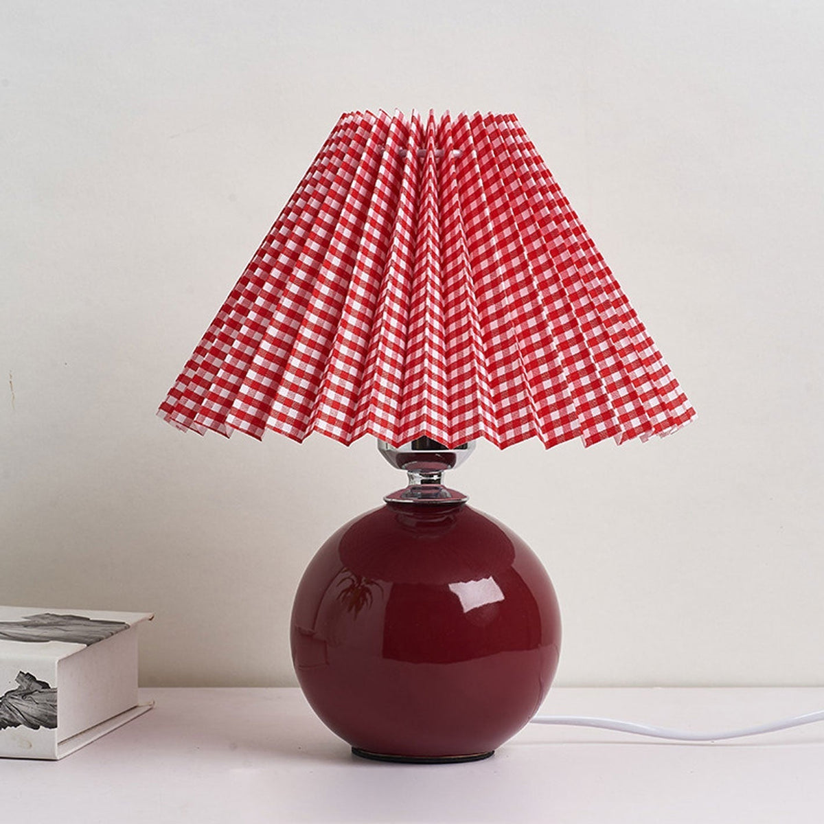 Ceramic Table Lamp with Fabric Shade – Modern Accent Lighting for Bedroom, Living Room & Home Office