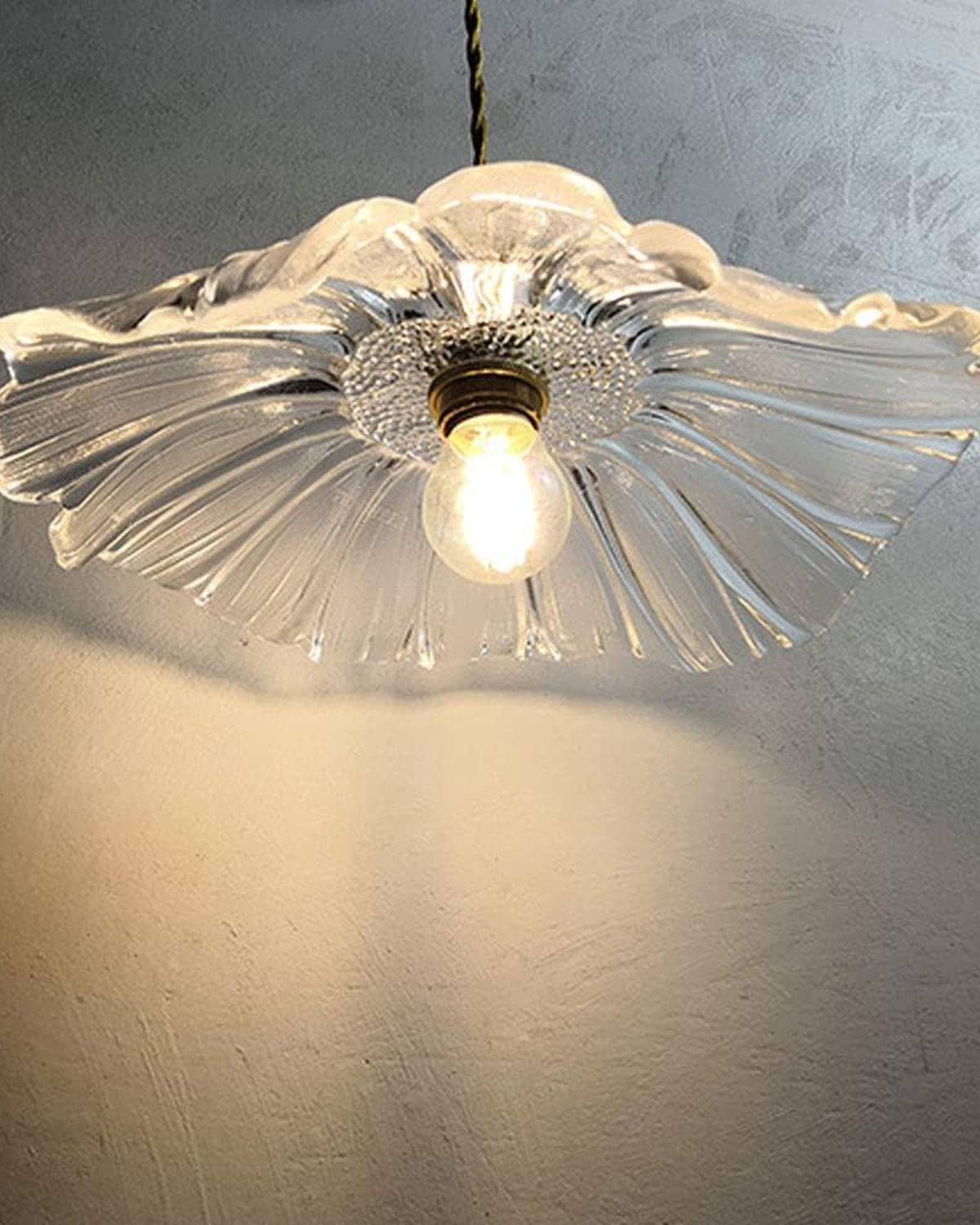 Glass Pendant Light with Brass Socket and Organic Petal Shape for Dining Room and Living Space
