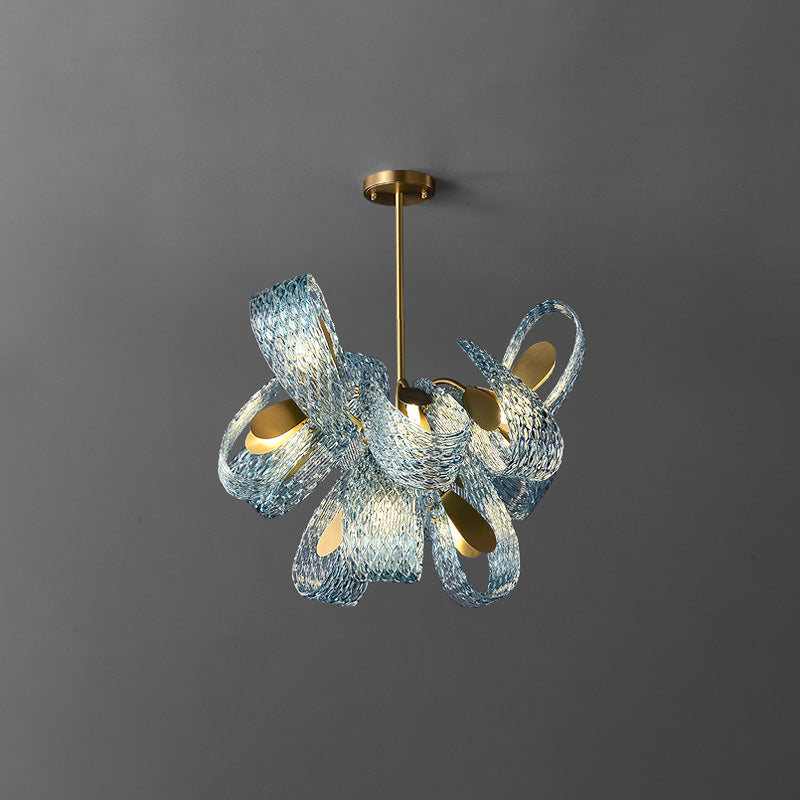 19-Light Glass Ceiling Fixture with Peacock Art Design for Dining Rooms & Large Spaces
