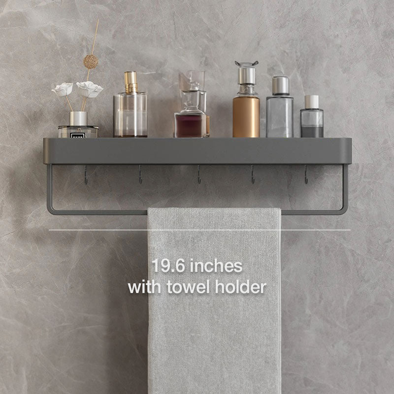Adhesive Shower Caddy Organizer Gray Aluminum Wall Mount Storage Rack with Towel Bar 12 Inch Floating Shelf for Bathroom Toiletries Soap Sha