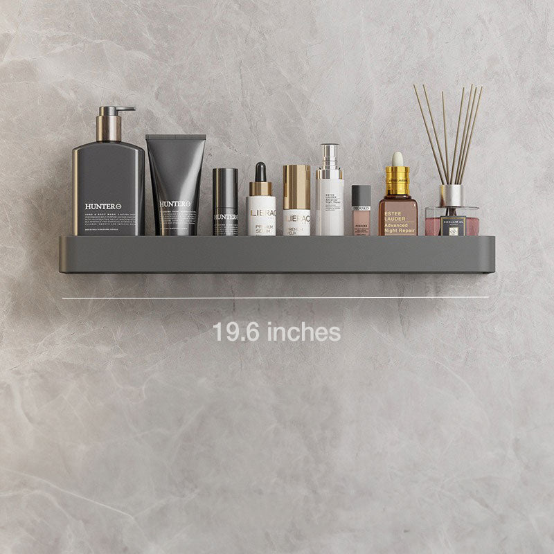 Adhesive Shower Caddy Organizer Gray Aluminum Wall Mount Storage Rack with Towel Bar 12 Inch Floating Shelf for Bathroom Toiletries Soap Sha