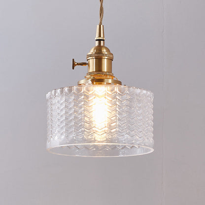 Vintage-Style Single-Light Glass Pendant with Rotary Switch – Wavy Textured Shade & Brass Hardware for Kitchen Island, Dining Room