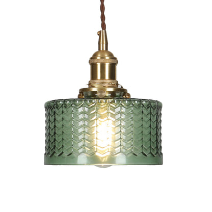 Vintage-Style Single-Light Glass Pendant with Rotary Switch – Wavy Textured Shade & Brass Hardware for Kitchen Island, Dining Room