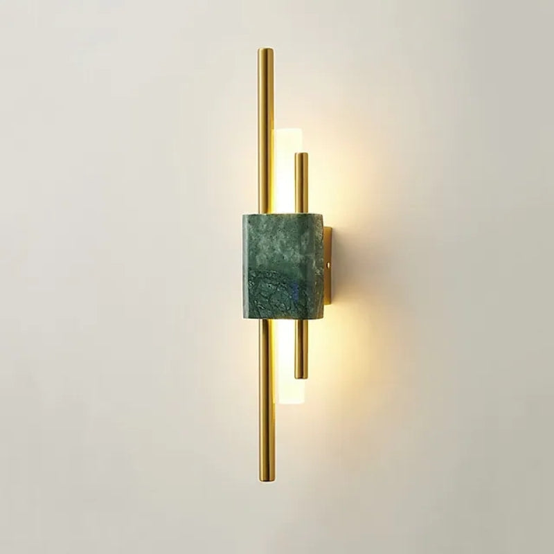 Modern Linear Wall Sconce with Marble Accents – Metal Construction, Warm LED Lighting for Bedroom & Living Room