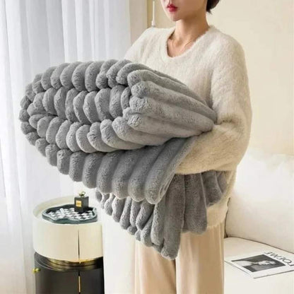 Plush Striped Throw Blanket - Faux Fur Weighted Comfort Blanket for Couch & Bed - Ultra Soft Decorative Stripe Pattern for Living Room &