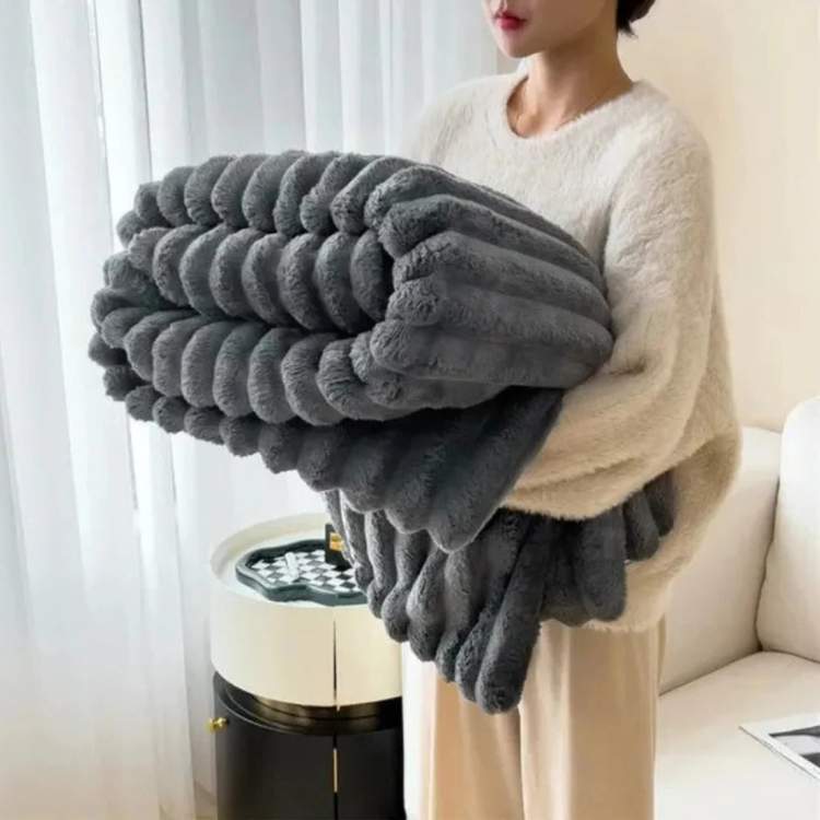 Plush Striped Throw Blanket - Faux Fur Weighted Comfort Blanket for Couch & Bed - Ultra Soft Decorative Stripe Pattern for Living Room &
