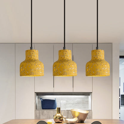 Terrazzo Cement Pendant Light with Adjustable Cord, Single Bulb Fixture for Kitchen Island, Entryway & Dining Room, Modern Industrial