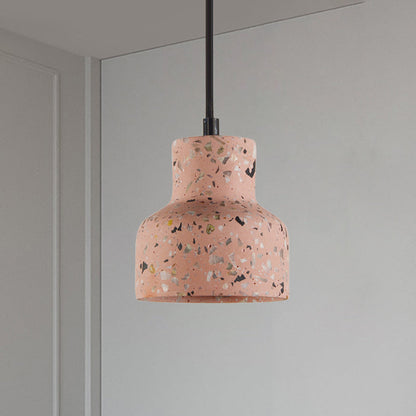 Terrazzo Cement Pendant Light with Adjustable Cord, Single Bulb Fixture for Kitchen Island, Entryway & Dining Room, Modern Industrial