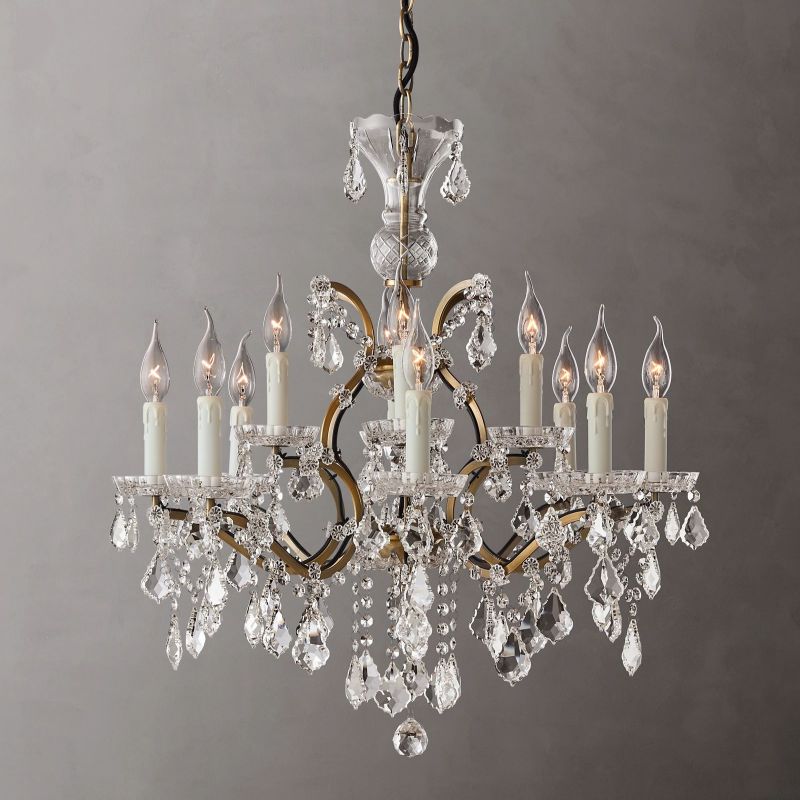 Crystal Chandelier 28 Inch Round 12-Light Vintage Style for Dining Room Foyer Living Room Hardwired Pendant Light Fixture