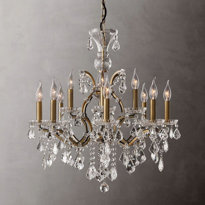 Crystal Chandelier 28 Inch Round 12-Light Vintage Style for Dining Room Foyer Living Room Hardwired Pendant Light Fixture