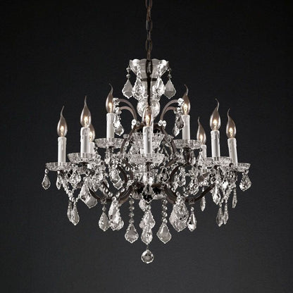 Crystal Chandelier 28 Inch Round 12-Light Vintage Style for Dining Room Foyer Living Room Hardwired Pendant Light Fixture
