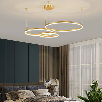 Tiered Ring Pendant Light Modern Metal Circular Chandelier for Dining Room Living Room Bedroom Kitchen Island Adjustable Height LED