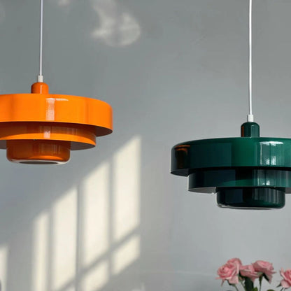 Hanging Iron Ceiling Fixture 14 Inch Layered Shade Height-Adjustable for Kitchen Dining Room Bedroom Modern Retro Downlight E27 Socket