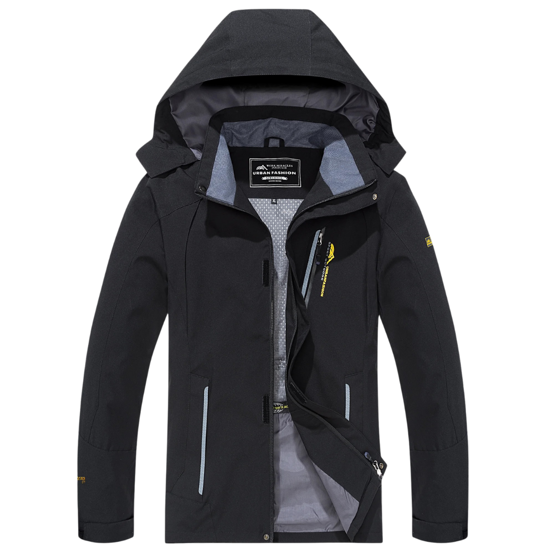 Men's Windproof Rain Shell Jacket with Removable Hood for Hiking, Camping & Outdoor Adventures – Waterproof Lightweight Expedition Coat
