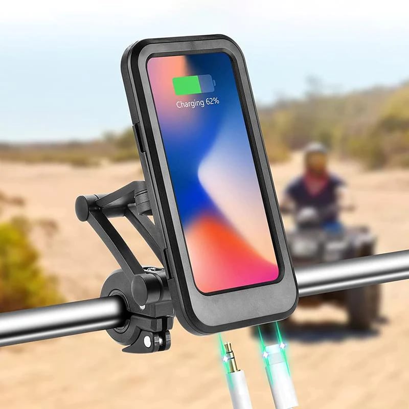 Waterproof Bike Phone Mount with Wireless Charging & 5000mAh Power Bank for E-Bikes & Motorcycles
