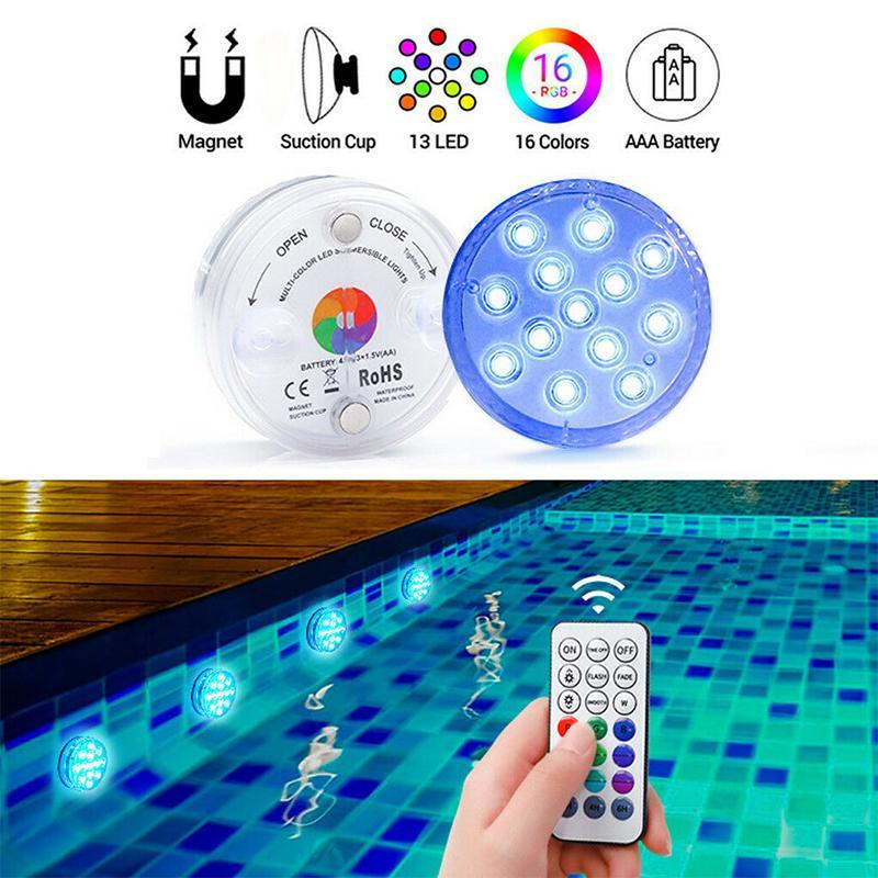 Submersible Pool Light with Remote Control 13-LED Waterproof Suction Cup Accent Lamp for Swimming Pools Hot Tubs Bathtubs Aquariums Vases