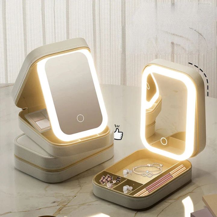 Lighted Makeup Travel Case with LED Mirror & Organizer Compartments for Beauty Products, Cosmetics Storage, On-the-Go Touch-Up Kit