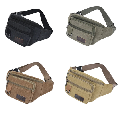 Heavy-Duty Canvas Belt Bag with Multiple Compartments for Travel & Outdoor