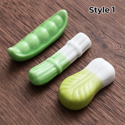 Porcelain Utensil Holders with Animal and Fruit Designs for Asian Dining – Set of 3 Decorative Tabletop Rests