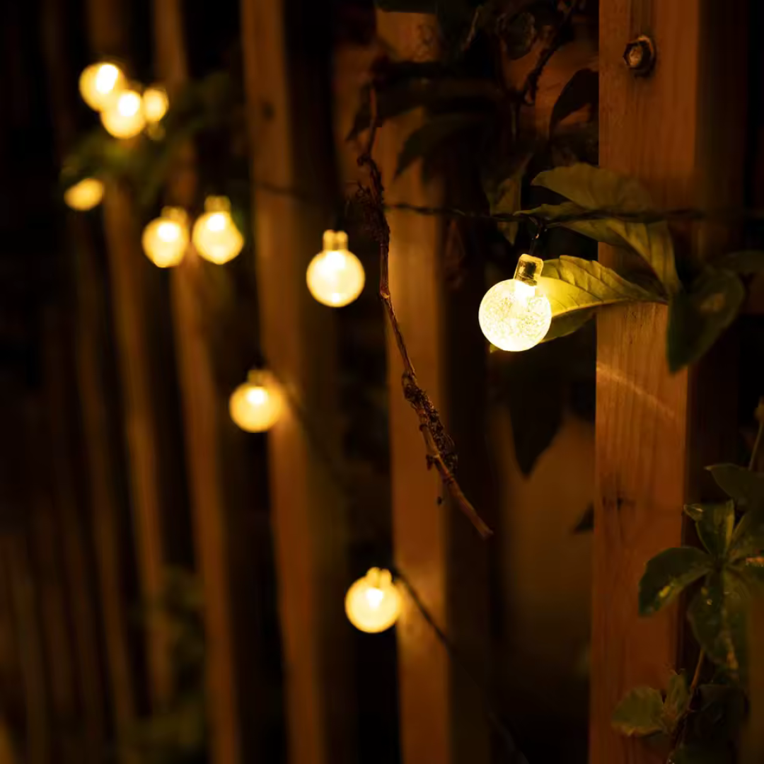 Solar Powered Outdoor String Lights Warm White LED Crystal Globe for Camping RV Patio Garden 20ft 40ft 72ft Cordless Weatherproof