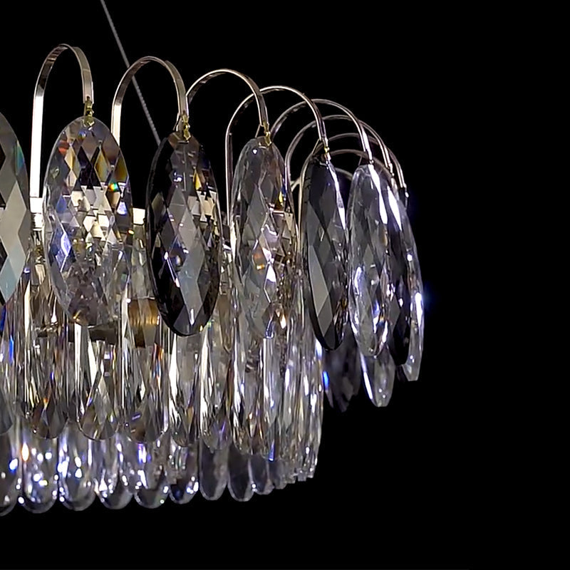 Dimmable Crystal Chandelier for Dining Room & Living Room – Adjustable Chain, Faceted Prisms, Multiple Sizes – Round & Rectangle