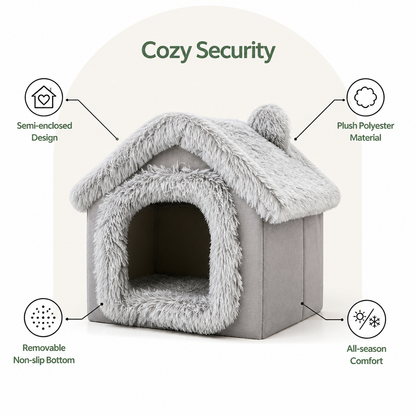 Ortekor Semi-Enclosed Plush Cat Bed (Removable Non-Slip Base)
