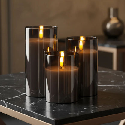 Remote-Controlled Flameless LED Candles with Smoke Glass Housing for Living Rooms, Bedrooms & Dining Spaces