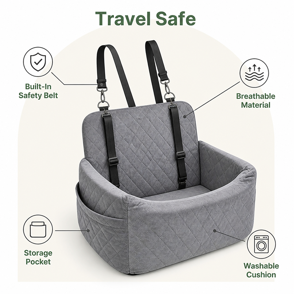 Ortekor Breathable & Washable Dog Car Seat (Built-In Safety Belt)
